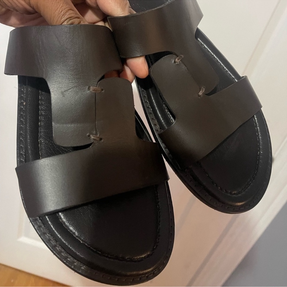 Handsomely Handmade Men's Drk Brown Leather Slippers/Sandals Sz 10.5 (43.5)